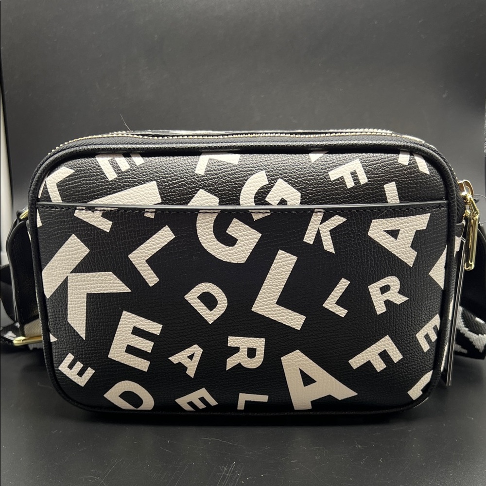 Karl Lagerfeld Black Crossbody Bag  Camera Bag with Multicolor Letters NEW - Picture 5 of 13
